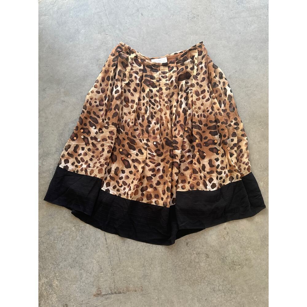 Silk Collection 100% Silk & Sequin Leopard Midi Skirt Size 8